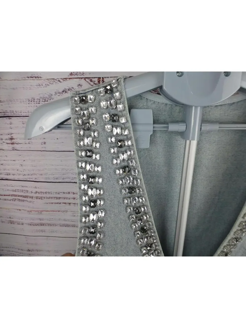 Miss Rosier Women's XL Light Wash Denim Vest Top Rhinestone Embellished K4 - Picture 2 of 16